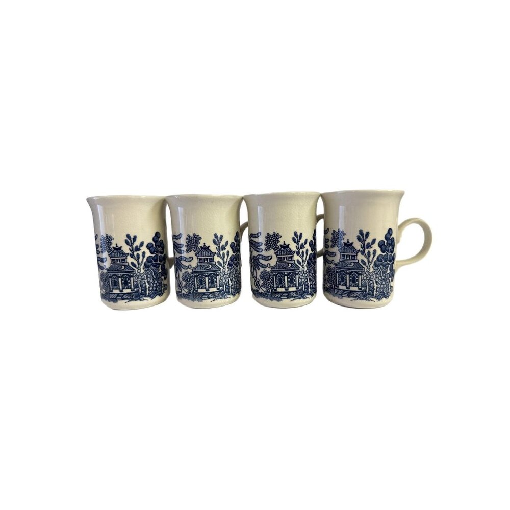 Coffee Mugs Cups Willow English Ironstone Cups Set 4 Churchill Georgian Shape - Picture 2 of 11